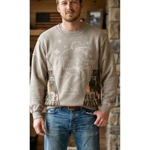Morgan Wallen Graphic Sweatshirt Khaki Tan Deconstructed Raw Seam Mens Large